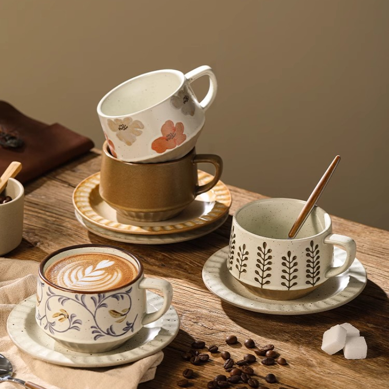 Retro Ceramic Cup Coarse Potte - Coffee Tea And Sugar Set ulasan dan harga