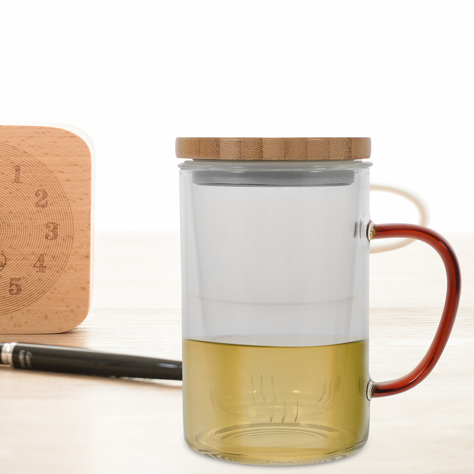 450Ml Glass Tea Cup with Built - Coffee Tea Green ulasan dan harga