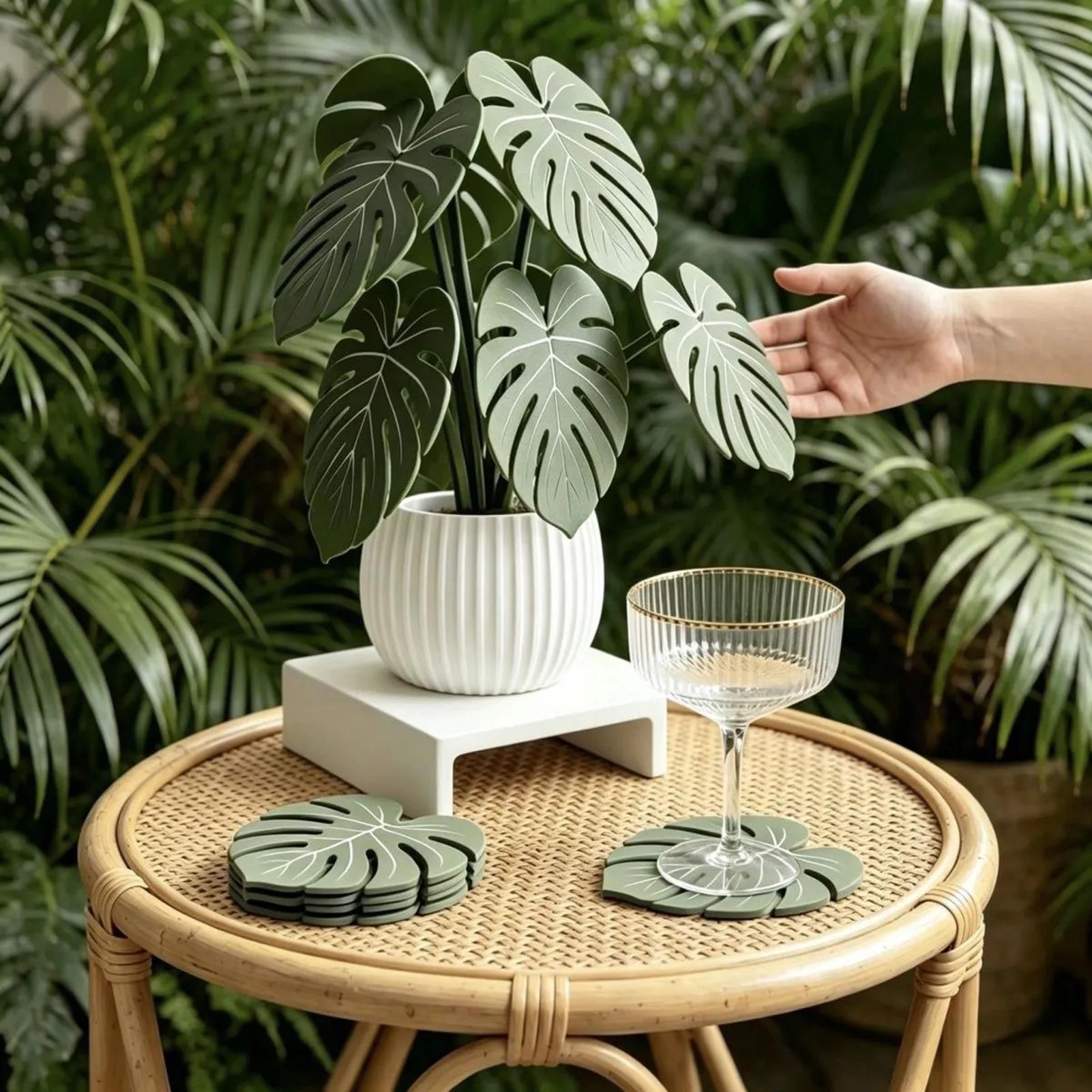 Artificial Leaf Coaster Fake G - Coffee Tea Green ulasan dan harga